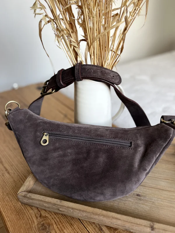 Sac Banane en Cuir Retourné Taupe – Image 2