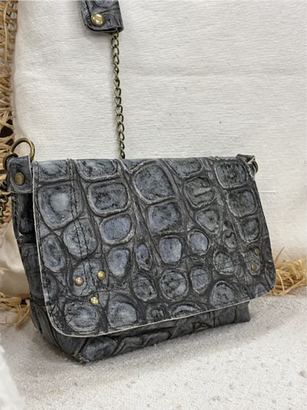 Petit Sac en Cuir Impression Croco bleu-gris – Image 2