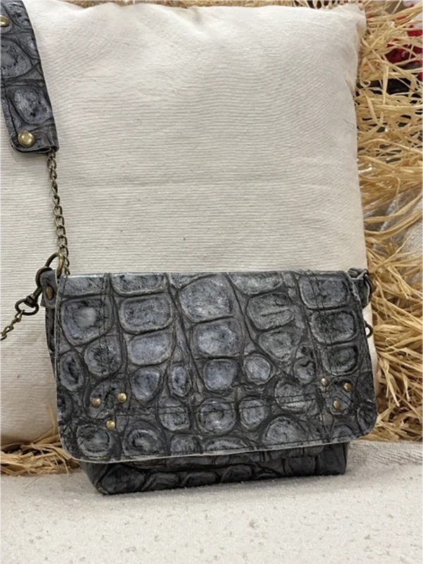 Petit Sac en Cuir Impression Croco bleu-gris – Image 3